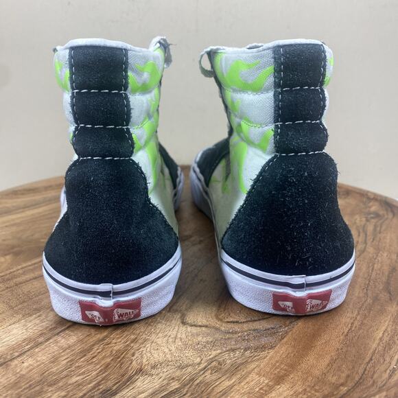 Vans Sk8 Hi Flame Black Mens White Green Flames Fire Size 9.5 High Top Shoes - Picture 3 of 9